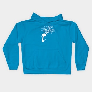 White Silhouette Of Stork Nest In Tree With Fledglings Kids Hoodie